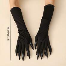 Adult Halloween Witch Hooded Cloak + Gothic Vampire Long Claw Gloves Set, Black Long Mesh Cape With Adjustable Drawstring, Unisex, Suitable For Halloween Party, Cosplay, Theme Party, Witch Vampire Costume - Multicolor - View 5