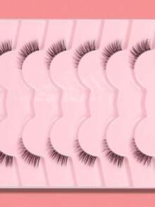 7 Pasang Bulu Mata Pendek Alami Model Cat Eye Crisscross dengan Pita Transparan - Perlengkapan Makeup Harian - Hitam - View 7
