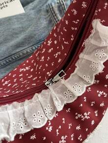 1PC Large Capacity Ditsy Floral Lace Trim Crossbody Bag, Zipper Design, Non-Adjustable Shoulder Strap, Suitable For Daily Outings, Can Easily Accommodate Daily Essentials, Versatile Item, Suitable For Various Styles And Occasions. - Multicolor - View 7