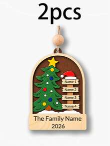 Custom Family Name Wooden Christmas Ornament, Personalized 2-5 Names Tree Decoration, Customized Xmas Keepsake Gift, Customizable Holiday Hanging Ornament For Family Parents Grandparents - Style B - View 14