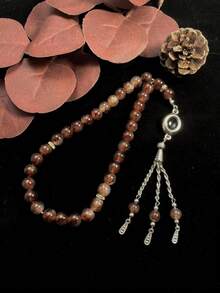 1pc 33pcs Artificial Crystal Handheld Muslim Prayer Beads, Evil Eye Silver Ornament Tassel Pendant, Islamic Prayer Beads, Multi-Layer Metal Tassel Pendant - Multicolor - View 6