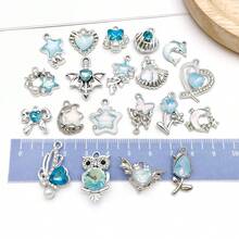 5/20pcs Silvery Plated Blue Rhinestone Charms Dolphin Shell Star Heart Butterfly Owl Pendant For DIY Bracelet Necklace Earring Jewelry Making Findings - Blue - View 5