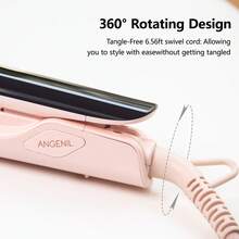 ANGENIL Pro Titanium Straightener For Women, Dual Voltage Straightener & Curler 2-In-1, 20s Fast Heating, Ionic Round Barrel Pink Travel Straightener With Heat-Resistant Mat - Pink - View 9