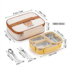 900ML 304 Stainless Steel Lunch Box With Cute Cartoon Pattern, Avoid Food Mixing, Microwave Bento Box With 3 Compartments, Portable Leak-Proof Lunch Container, Fruit Salad Food Storage Container, Meal Prep Box For Student Adult Use In School, Office - Multicolor - View 26
