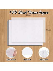 150 Sheets White Tissue Paper For Gift Bags, 14X20In Tissue Paper Bulk Translucent, Bulk Tissue Paper For Packaging Filler, Gift Paper Tissue For Protection Film, Arts Craft Decor Valentine's Day, Weddings, Parties, Birthdays, Halloween, Christmas - A - View 2