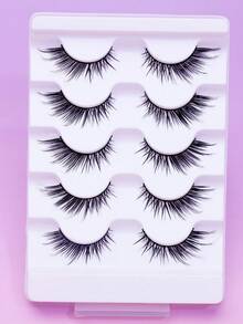 5 Pairs Fox Eye Strip False Eyelashes Winged Elongated Outer Corner Design Dense Voluminous Faux Mink Lashes Soft Comfortable Thin Band Reusable Whole Strip Lashes For Dramatic Glam Eye Makeup Party Daily Wear - Black - View 7