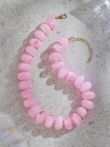 1pc Women's Fashion Minimalist Dopamine Candy Color Exaggerated Beaded Necklace, Versatile For Daily Wear - Light Pink - View 2