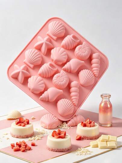16-Cavity Ocean Shell Silicone Candy Mold, Silicone Easy Release Heat-Resistant With Pink Dropper, Suitable For Chocolate, Gummy, Jelly, Pudding, Ice Cubes And DIY Dessert Making