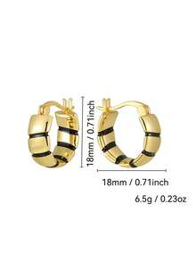 Charm-In 18K Gold Plated Copper Chunky Black Stripe Huggie Hoop Earrings, Click-Top Earrings For Women, Daily Office Party Statement Jewelry Gift - Gold - View 4