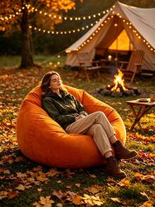 1pc Solid Color Soft Inflatable Bean Bag Sofa, Foldable Portable Comfortable Lounge Chair, Suitable For Adults And Family Use, Indoor And Outdoor Camping All Seasons - Multicolor - View 3