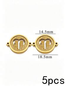 1/5pcs Zodiac Connector Pendant, 18K Gold Plated 304 Stainless Steel Double Hole Zodiac Pendant, Non-Fading DIY Jewelry Accessories - Zodiac Connector Ring - View 9