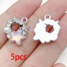 5/20pcs Silvery Plated Pink Rhinestone Charms Ballerina Fairy Butterfly Bear Moon Star Bow Shell Pendant For DIY Necklace Earring Jewelry Making - Pink - View 30