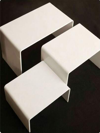 3/5pcs Acrylic Display Stand Set, White. Suitable For Displaying Collectibles, Desserts, Small Figurines, Cupcakes And Candies. This Rectangular Multi-Layer Desktop Storage Rack Is Perfect For Organizing And Decorating Items In Home, Kitchen, Office Or Dorm.