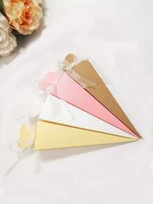 10pcs Elegant White Kraft Paper Cone Gift Boxes With Ribbon - Perfect For Weddings, Birthdays, Baby Showers, Communion, Graduations And Christmas - Ideal For Small Snacks And Party Favors | Ribbon Tied Cone Boxes | Paper Party Favor Boxes - Multicolor - View 2