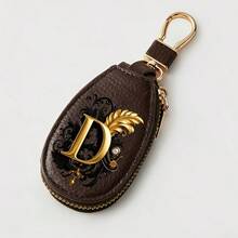 Litchi Pattern Key Bag -Black Gold Letters A-Z Car Key Protection Cover,PU Key Storage Clip,Zipper Bag,Car Key Storage Device,Car Keychain,Unisex Gift - Multicolor - View 60