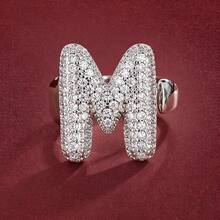 1pc English Letter Design Cubic Zirconia Inlaid Adjustable Open Ring For Women - Multicolor - View 1
