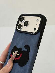 1pc 3D Embroidered Cute Cat Korean Ins Style Phone Case Compatible With Apple 18/17 Pro Max, Premium 16 Pro New 15 Matte Finish 14 13 Pro Unisex Ins Fashion Minimalist - Blue - View 6