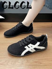 New Women's Black Lightweight Comfortable Flat Casual Sports Sneakers - Black - View 4
