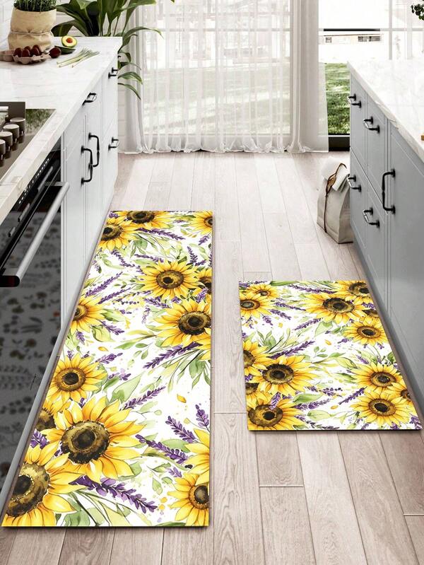 1/2pcs Sunflower Pattern, Vintage Diatomaceous Earth Mat, Super Absorbent, Non-Slip, Perfect For Bathroom, Kitchen And Dining Room, Quick Dry, Machine Washable, Perfect Gift For Home Decor And Bathroom Mat
