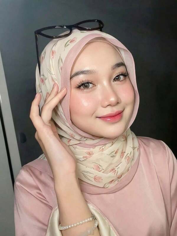 1pc Women's Polka Dot Print Hijab, Classic Polka Dot Chiffon Scarf