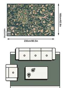 1PC Vintage Floral Bird Vine Pattern Deep Dark Green Area Rug, French Country Style Faux Cashmere Rectangular Dark Grid Border Machine Washable Floor Mat, Suitable For Living Room Bedroom Balcony Aesthetic Home Decor - Multicolor - View 16