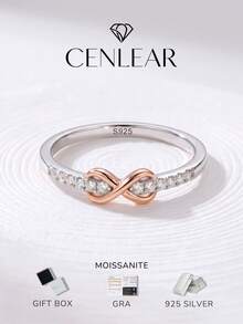 CENLEAR 1pc Infinity 8 Moissanite Ring S925 Sterling Silver Platinum Plated Shiny Style Daily Wear Wedding Promise Exquisite Jewelry Women Gift - Silver - View 1