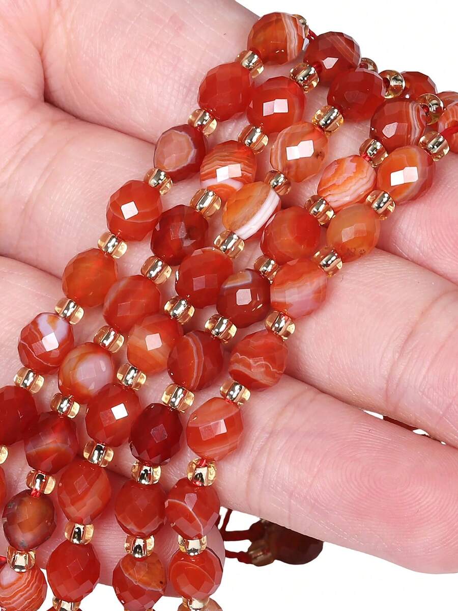 1串 5x6mm 天然紅條紋瑪瑙珠 刻面橢圓形散珠 吊墜珠飾手工珠飾配件 - 彩色 - 查看 1
