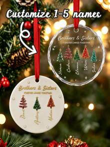 Custom Festive Christmas Tree Ornament, Personalized Brothers And Sisters Name Decor, Hanging Decoration For Family Gift Giving And Holiday Party Favors, Customized Xmas Ornament With 1-5 Names, Customizable Holiday Keepsake Gift. - Style C - View 1