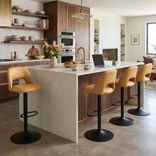 Goeurvant Nordic Height Adjustable Bar Stools 360° Swivel Kitchen Island Chair With Hollow Back And Counter Stools With Footrest For Bistro Café Breakfast Bar-Camel PU Leather - Camel PU Leather - View 2