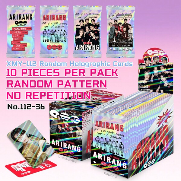 B-TS, ARIRANG, J-H.OPE, JK, SU.GA, V, Kpo.P Fans Merch Goods, New Album & Songs, Random 10pcs Photo Card, Holographic Card, Celebrity Support Card, New Album Photo Card, Celebrity Card, Holiday Gift, Small Gift, Collectible