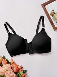 2pcs Multi-Color Front Closure Women's Bra With Adjustable Straps, Full Coverage Wireless Bra, Ribbed Design With Padding, Designed For C-E Cup - Multicolor - View 8