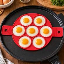 1pc Silicone Pancake Egg Maker / Non-Stick 7-Hole Round Cooking Tool / Easy Baking & Frying / Red Kitchen Essential Mini Pancake Machine - Multicolor - View 8