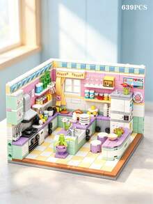 639 Pieces Mini House Kitchen Scene Building Blocks, Living Room Miniature Model Bricks, Replica Oven Sink Storage Cabinet Components, Mini Seasoning Jars, Tableware And Kitchen Tool Accessories, Home Aesthetics Desktop Decoration - Multicolor - View 2