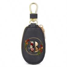 Floral Wreath Letter A-Z Car Key Holder, Mini Car Key Storage Bag, PU Leather Keychain Wallet, Zipper Pouch, Car Key Organizer, Car Keychain, Unisex Gift - Multicolor - View 32