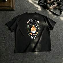Unisex Black Fruit Bowl Graphic Print T-Shirt - Short Sleeve Crew Neck, Soft Cotton Blend Summer Casual Wear - Streetwear Vintage Aesthetic - Black - View 2
