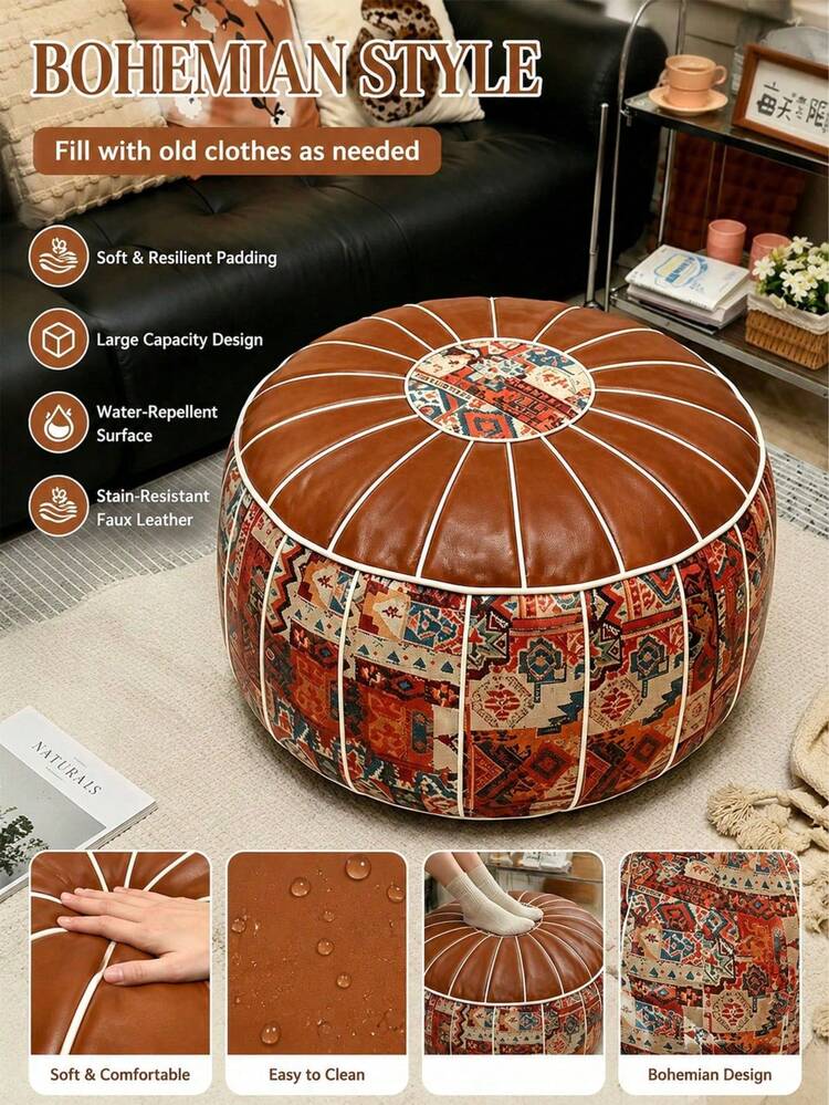 Bohemian Floral Embroidered Storage Ottoman, Clothes Storage Stool, Round Floor Cushion With Storage Function, Waterproof Design, Suitable For Living Room, Bedroom And Home Decor - Multicolor - View 9
