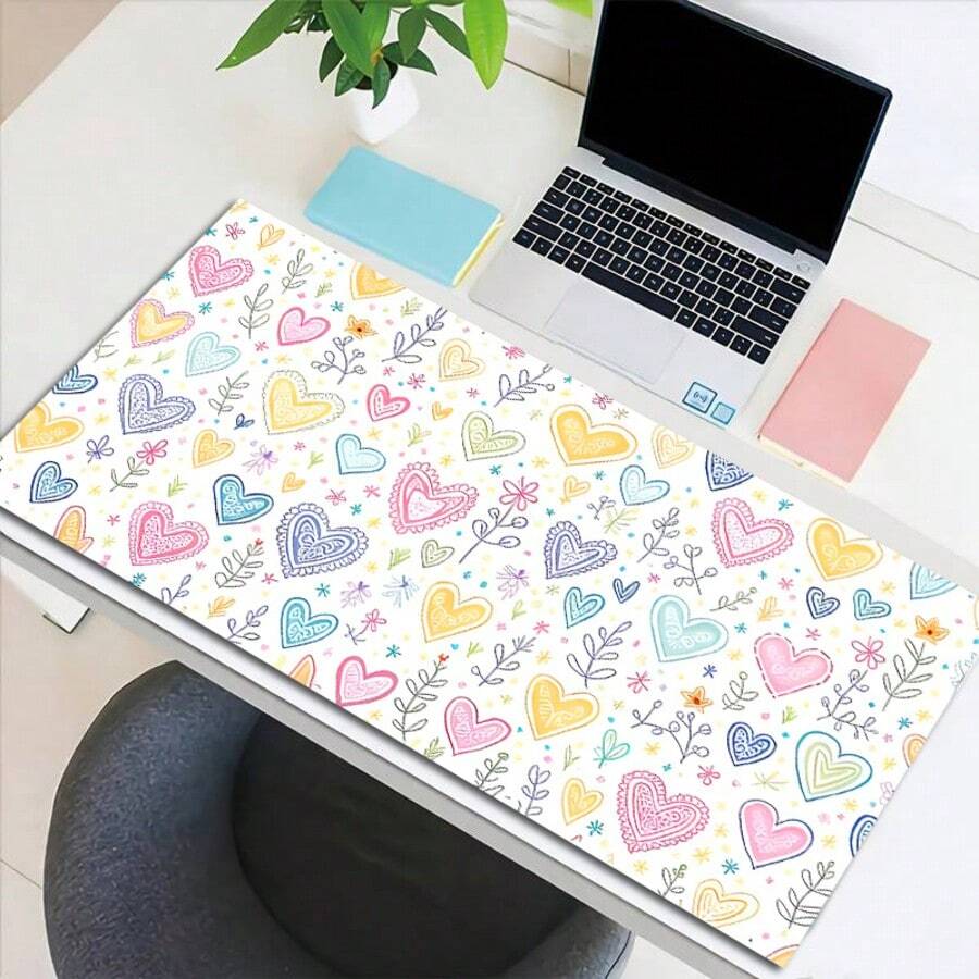Extra-Large Desk Mat With Cute Colorful Heart And Floral Design – Rubber Base; Perfect For Gamers And An Ideal Gift For Gaming Enthusiasts; Washable And Durable; Professional Gaming Setup | Desk Mat | Mouse Pad - Mouse Pad - View 1