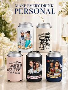 Custom Wedding Photo Can Cooler Sleeves, Personalized With Couple Photos, Names And Custom Text, Practical Drink Sleeves For Wedding Receptions And Bridal Events, Unique Guest Favors, Fun Keepsakes To Commemorate Your Unforgettable Big Wedding Day. - Multicolor - View 11