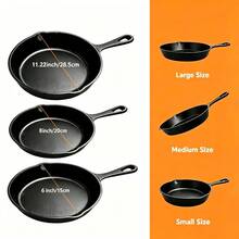 3pcs Heavy-Duty Cast Iron Skillet Pan Set - Pre-Seasoned Round Cookware With Stovetop & Even Heat Distribution, Featuring An Uncoated Skillet With A Handle, Versatile For Home Cooking, Outdoor Camping Grilling, Steaks, And Omelettes - View 10