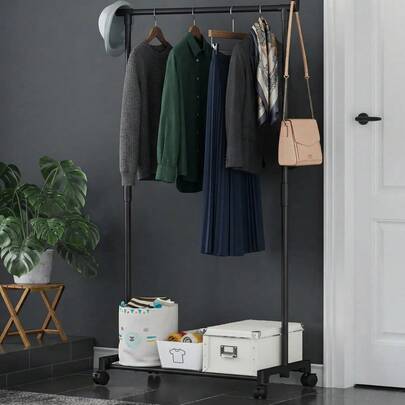 Arara Roupas Pequena 1 Peça Organizador Quarto Estante Varão Multiuso Closet Sapateira Branco Preto