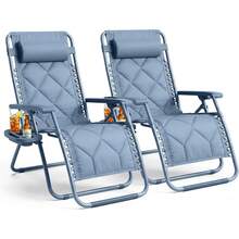 Gravity Chairs (2-Pack) Premium Heavy-Duty Outdoor Recliners With Luxe Two-Tone Design! Features Ultra-Padded Ergonomic Support, 5-Position Adjustable Backrest Independent Headrest, Built-In Cup Holder Phone Slot, And Smooth Rocking F - Blue - View 1