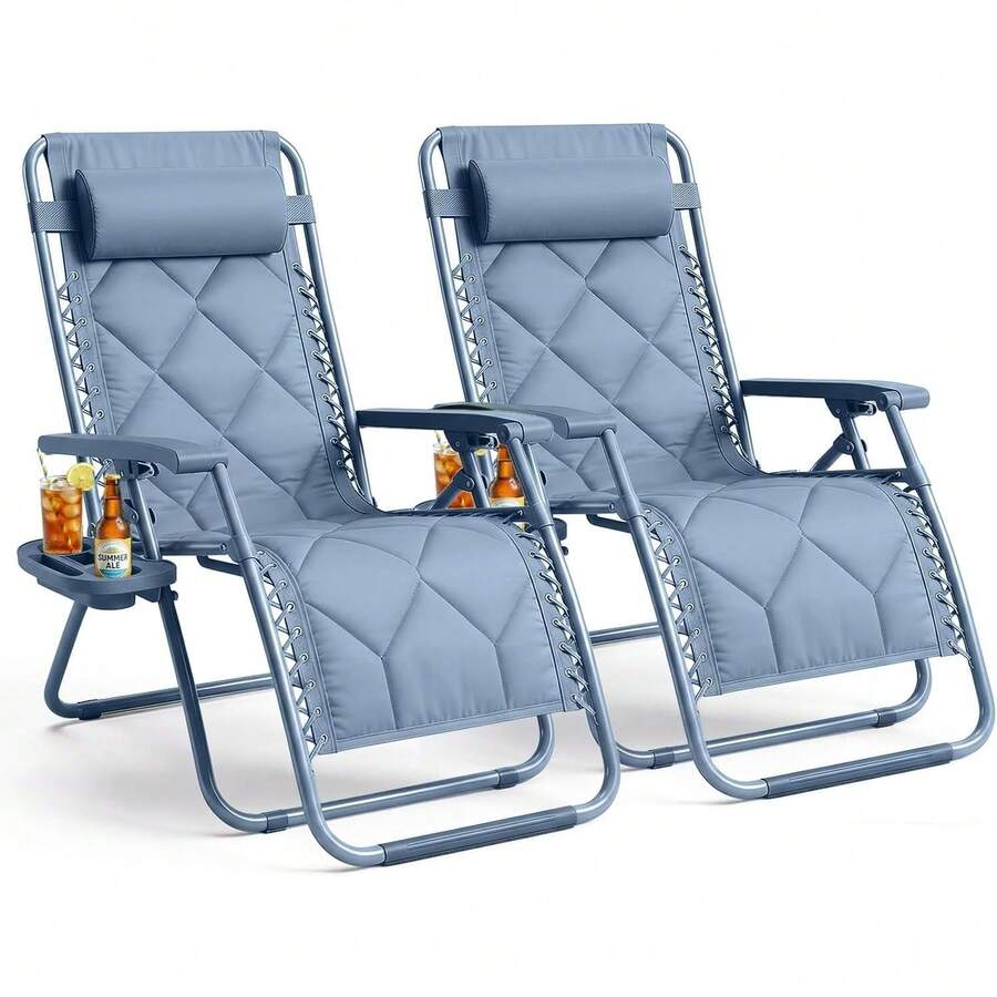 Gravity Chairs (2-Pack) Premium Heavy-Duty Outdoor Recliners With Luxe Two-Tone Design! Features Ultra-Padded Ergonomic Support, 5-Position Adjustable Backrest Independent Headrest, Built-In Cup Holder Phone Slot, And Smooth Rocking F - Blue - View 1