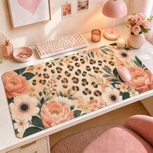 Leopard Print Floral Extended Mouse Pad, Modern Botanical Style Large Keyboard Mouse Desk Mat, Home Office Computer Pad, Fashionable Desktop Accessory Women's Gift - View 6