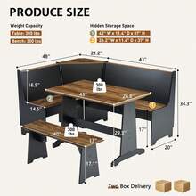 Breakfast Nook Dining Table Set, Corner Storage Organizer Box Small Spaces, Wooden Kitchen Furniture Display Rack, Style, Black Oak, Three Piece Set - 1 - View 3