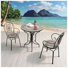 Juego De Mesa De Mosaico Para Patio:Mesa De Exterior Con 2 Sillas Plegables - Negro - Ver 11