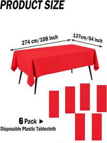 Thickened PEVA Rectangular Disposable Tablecloth, Waterproof And Oil-Resistant, Plaid And Solid Color Options, Suitable For Birthday Parties, Picnics, Weddings, Banquets, Home Dining Table Decoration, 9 Colors Available - Red - View 8