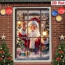 [Spanduk Pesta] 1 buah, Bahan Poliester, Spanduk Dekorasi Jendela Santa Claus, Pohon Natal, Hadiah, Desain Kepingan Salju untuk Natal - Santa Claus akan datang - View 2