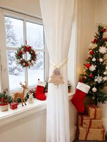 Christmas Tree Snowflake Pattern Curtain Tiebacks 2pcs Set Convenient Storage Curtain Tie Ropes, Universal Fixed Tie Straps For Sheer And Fabric Curtains, Christmas Holiday Home Window Atmosphere Decoration, Holiday Gift Decor Accessories - C-multicolor - View 3