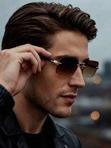 Fashion Square Rimless Glasses, Cut Edge Design, Lightweight And Comfortable, Equipped With PC Lenses, Suitable For Men And Women, Ideal For Daily Wear Or Party Occasions, Retro Fashion Men's Glasses - Multicolor - View 3