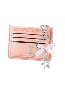 Minimalist Ultra-Thin Card Case, Featuring Delicate Heart-Shaped Star Bowknot Metal Chain Keychain, Money Bag, Card Holder, Wallet,Small Purse - Multicolor - View 12